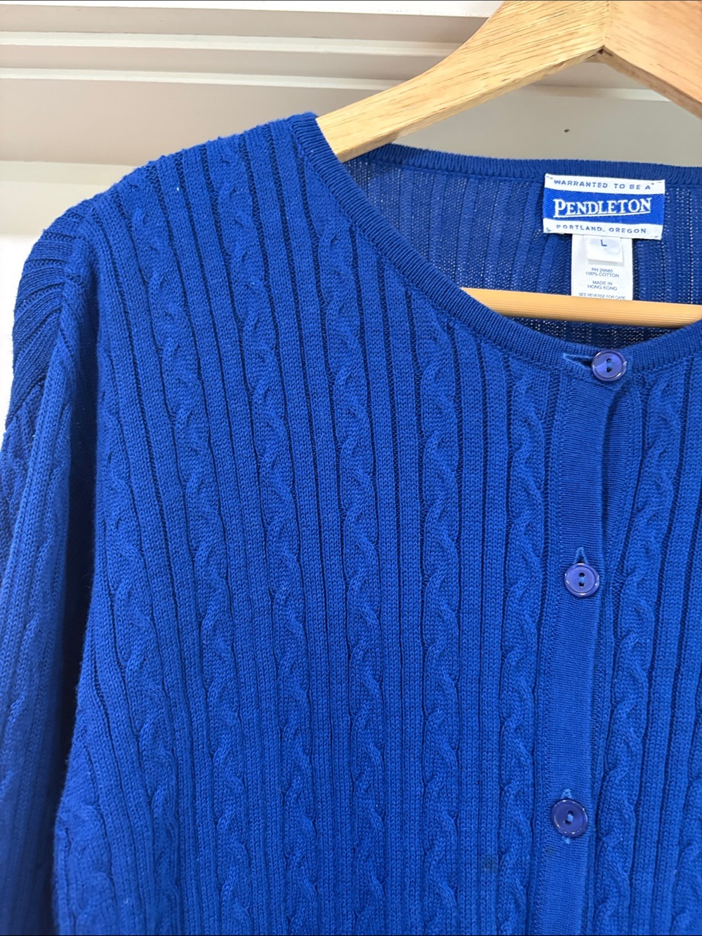 Pendleton Vintage Blue Cable Knit Classic Cardigan Sweater , Size L